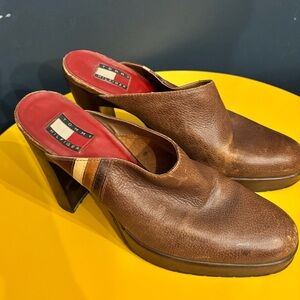 Vintage Tommy Hilfiger Brown Colorblock Leather Mules